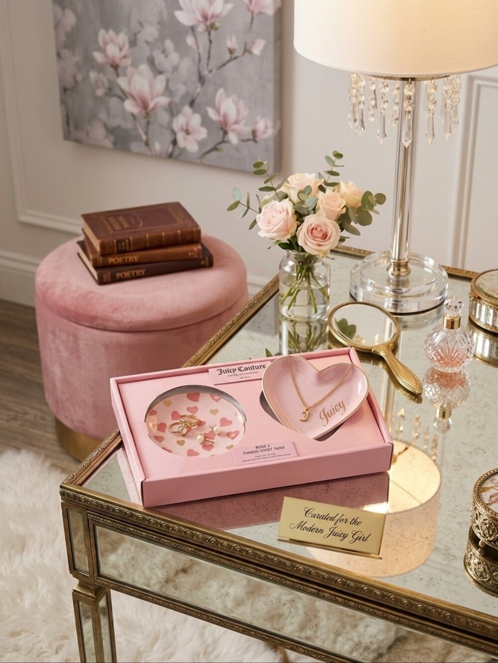 Juicy Couture Heart Ceramic Trinket Trays Duo Jewelry Organizers Pink And Gold